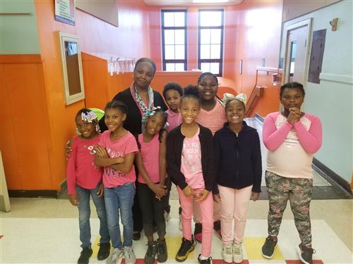 Teacher in pink 