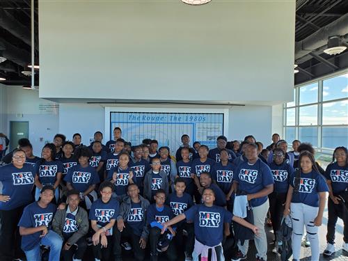 Group photo of students at Rouge plant 