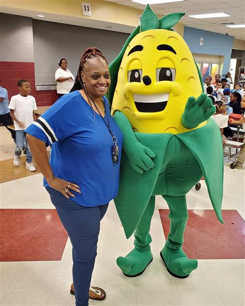 Grimes with Fall Harvest Festival Mascot 