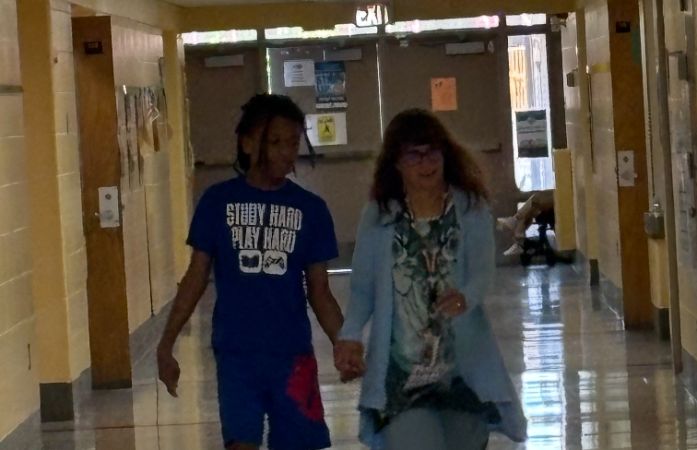  Lady and boy walking