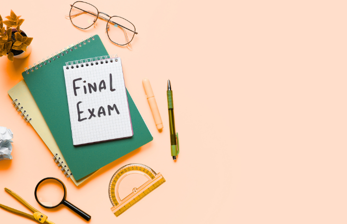  final exam written on a notebook