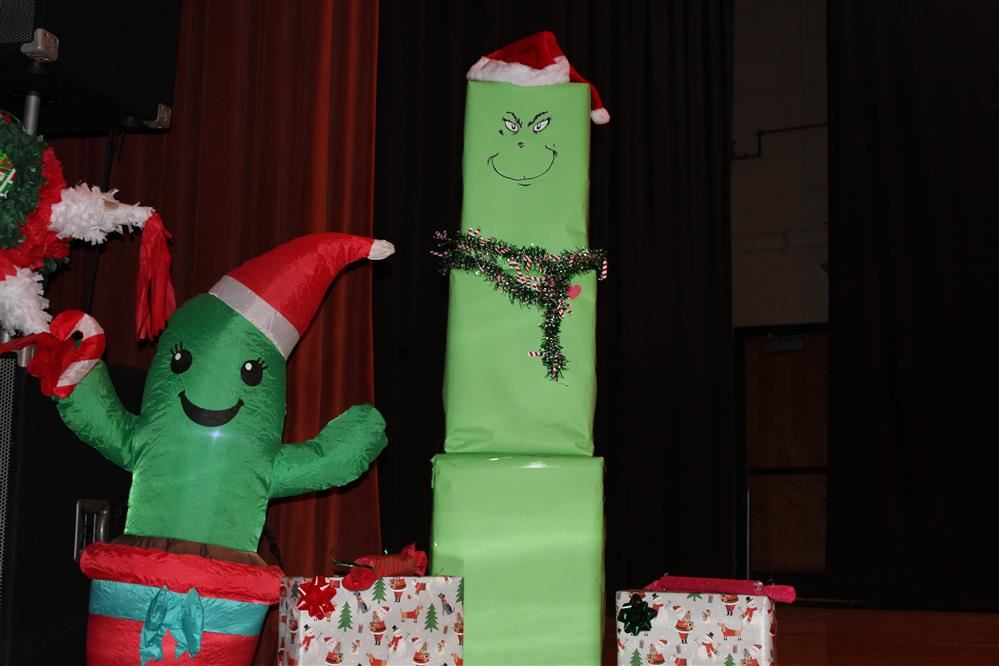 Boxes decorated for Christmas Concert.