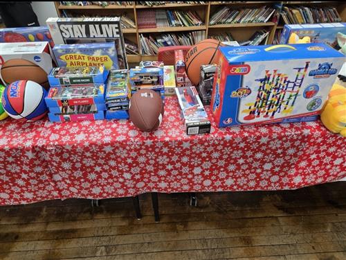 table full of toys