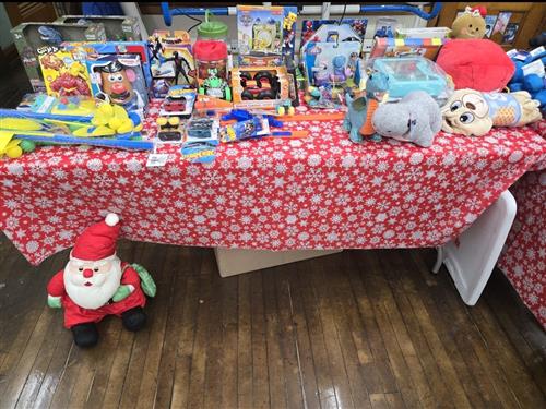 table full of toys