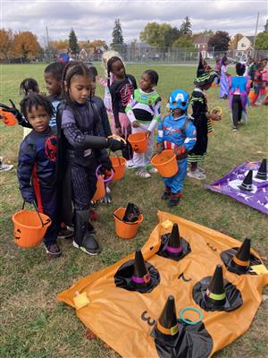 students playing halloween game
