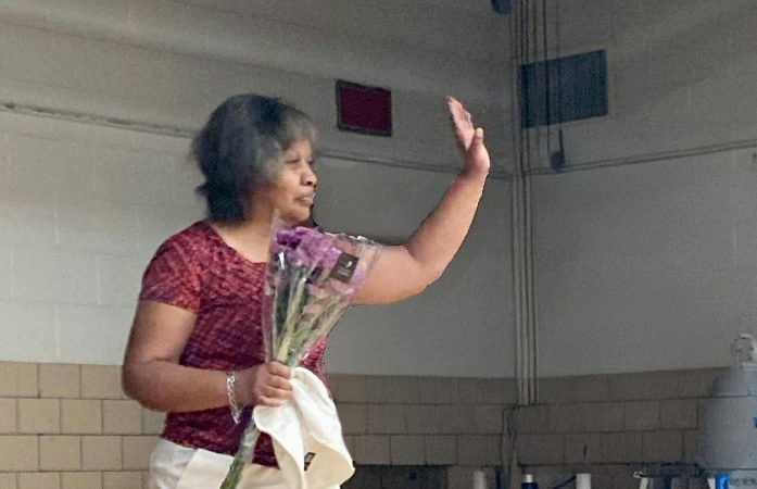  Grandma on a stage waving