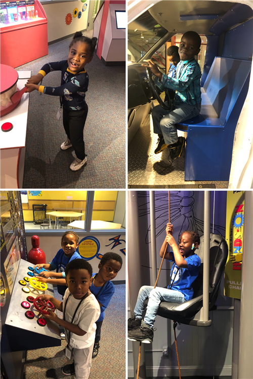 various kindergarten students playing at the hands on museum