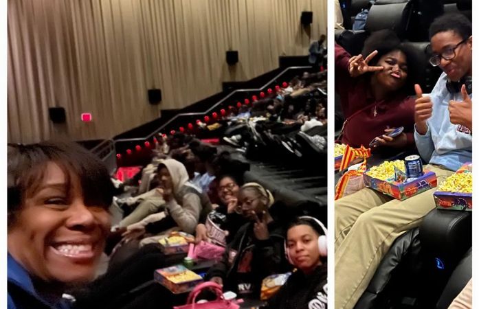  students at the movie with the teacher