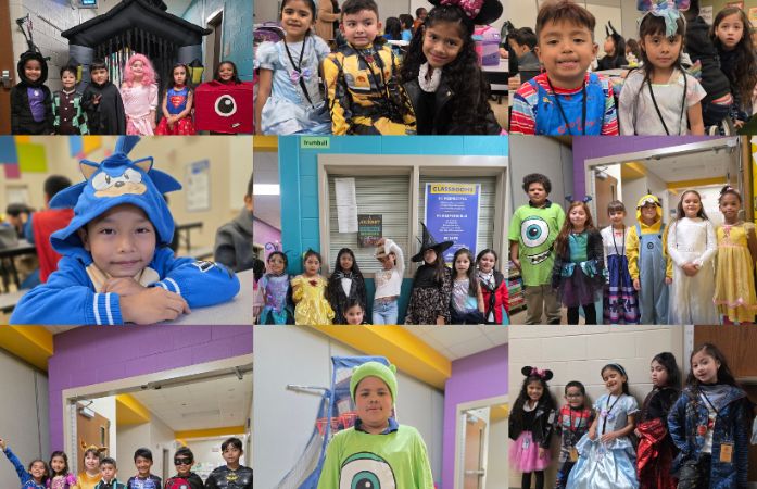  Students in costume smiling