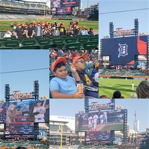 Images captured from baseball game students in front of field and watching the game
