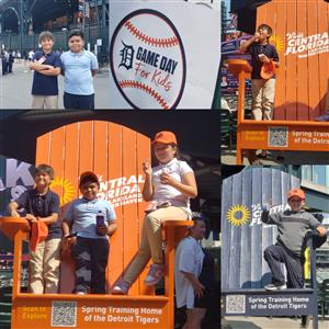 Photos of baseball game posing at game day for kids seat saver