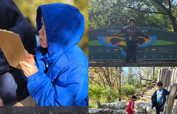 Students taking notes and playing at the Leslie Nature Center.