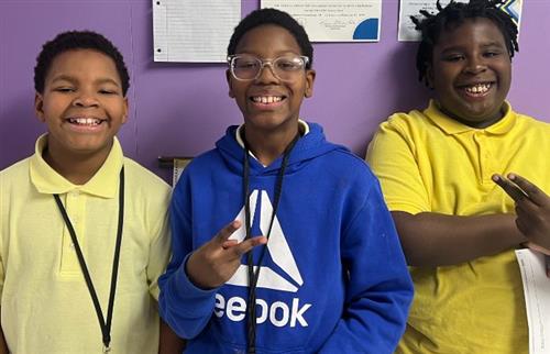 Students posing for math bee competition