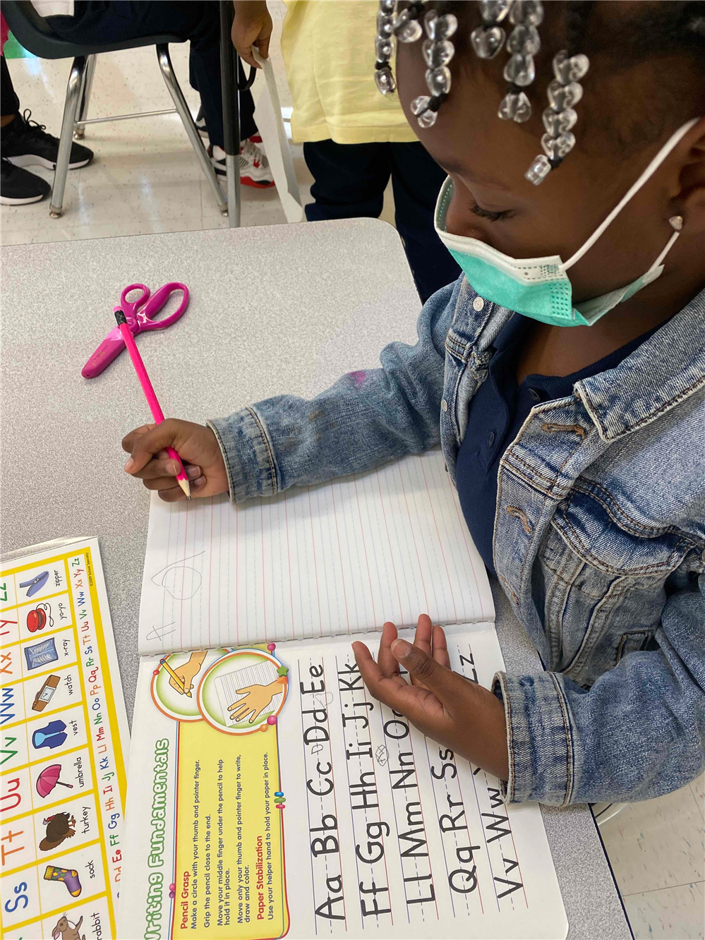  Student working on class work.