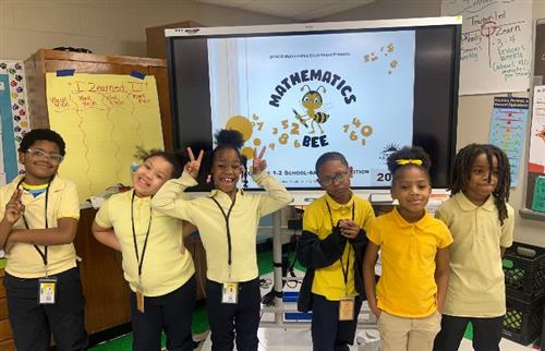 Students posing for math bee competition