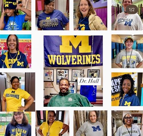  collage of male adult surrounded by female teachers