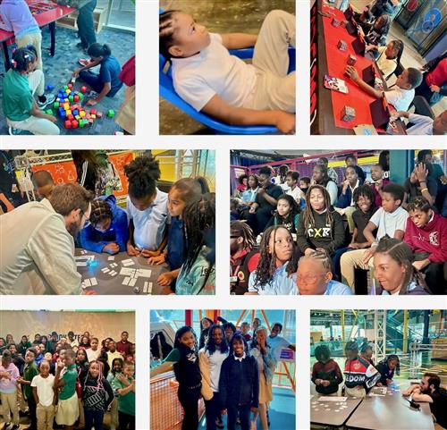 students at science center