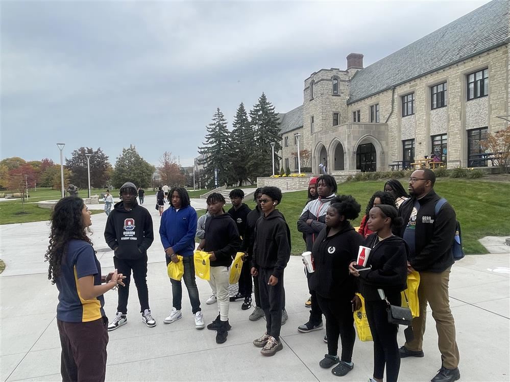  students engaging in campus tour