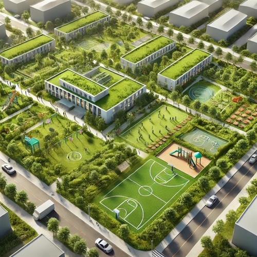 Buildings with park areas