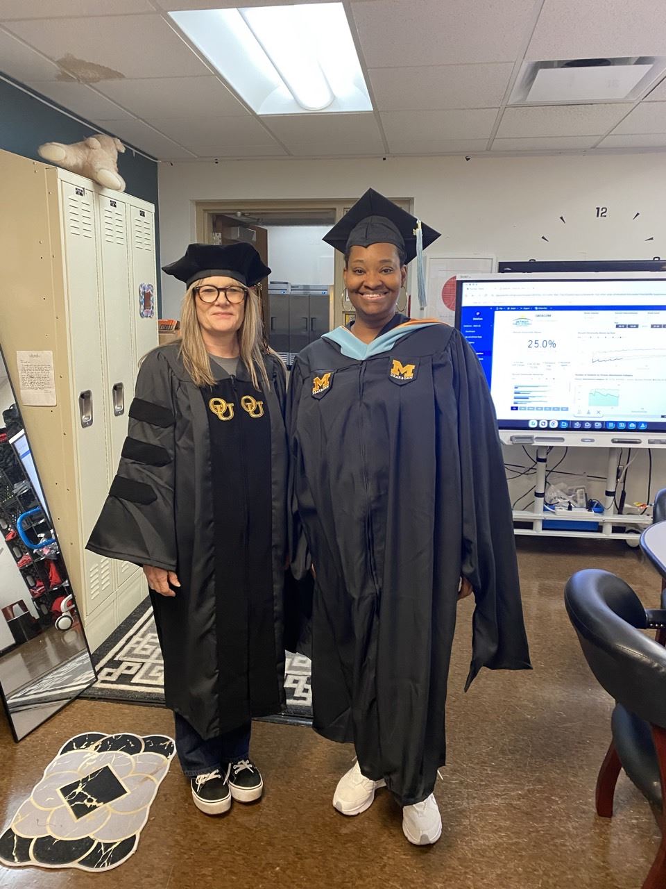 Dr. Kuzniar and Mrs. Cole in graduation owns