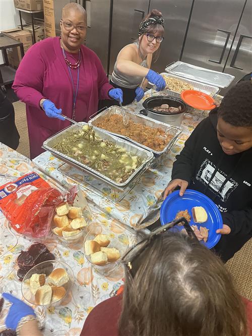 Staff serving food