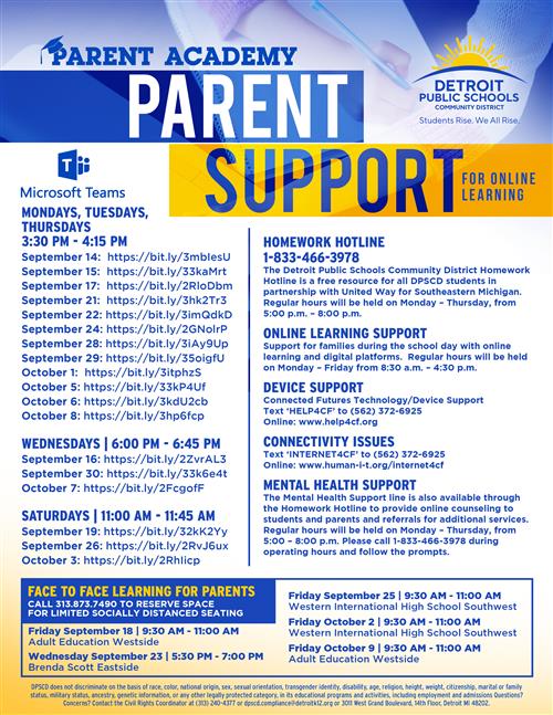 Expansion of Parent Academy, Introduction of I.T Support Hotline, and  Continuation of Homework/ Mental Health Hotline
