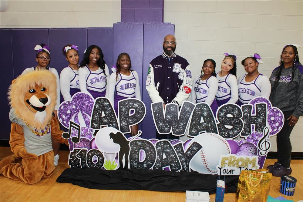  Group picture with school mascot 