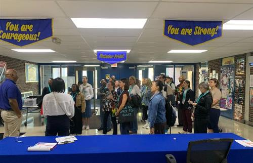 Principal Cannon welcoming members of National Dance Educators Organization to Spain School