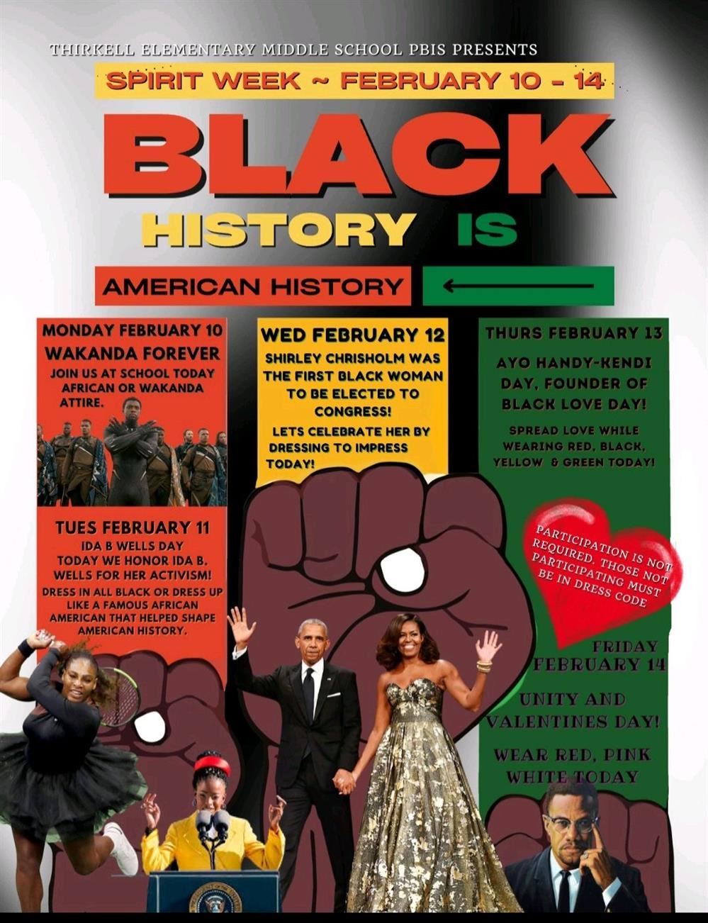  Thirkell Black History Month Spirit Week Flyer