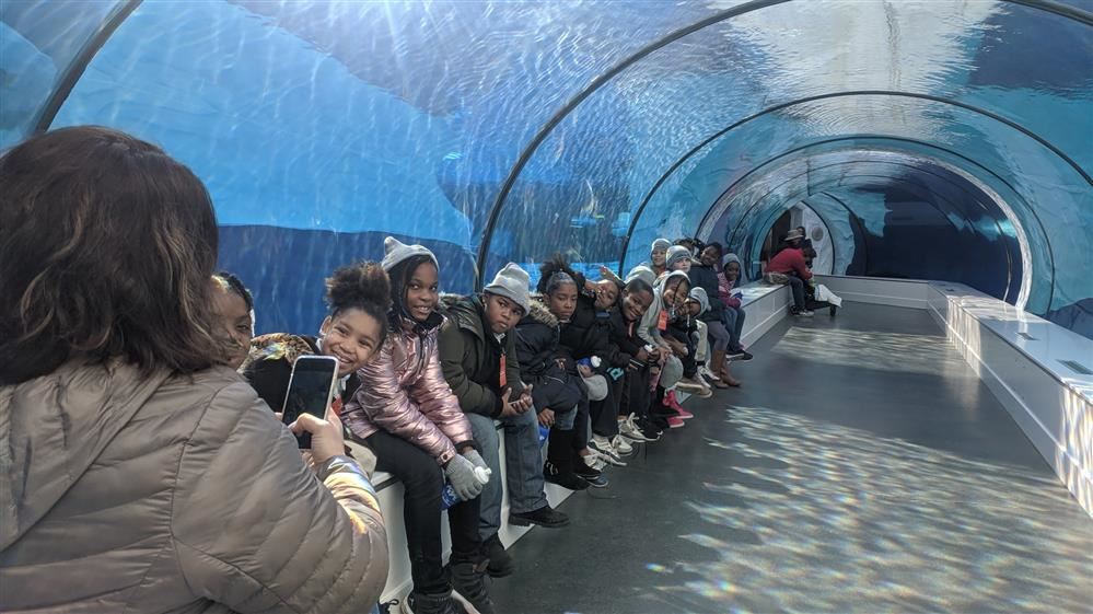  Picture of students inside of the aquarium 