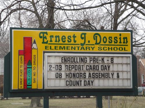 Ernest J. Dossin Elementary School marquee 