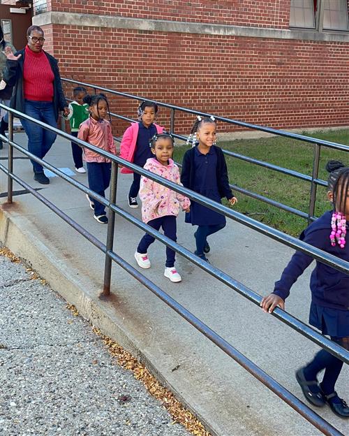 students walking outside