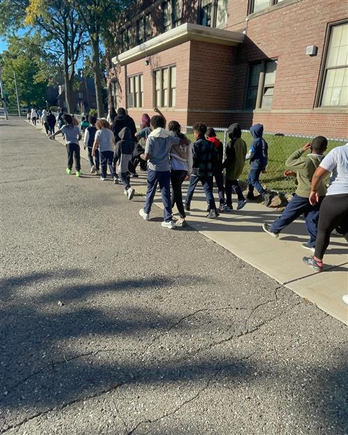 students walking outside