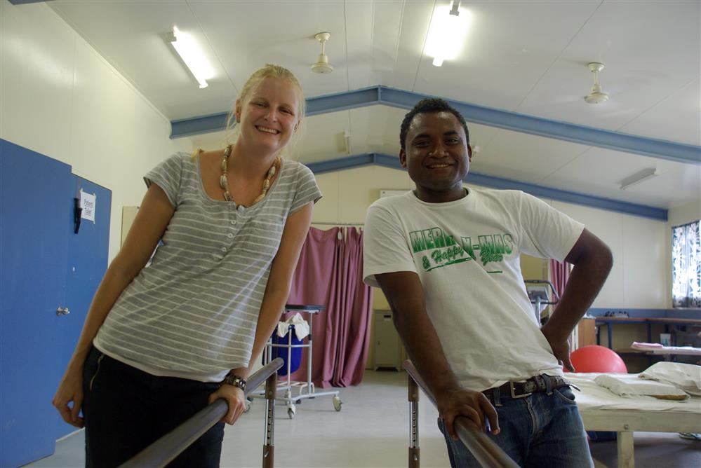 A picture of two students in a occupational therapy room 