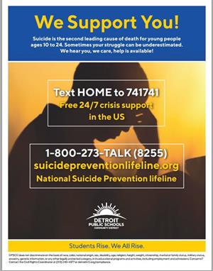 National Suicide Prevention lifeline 1-800-273-8255 