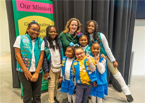 A group of Juniors & Daisies meeting Sec. of State Jocelyn Benson
