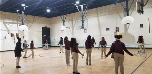 students playing volleyball 