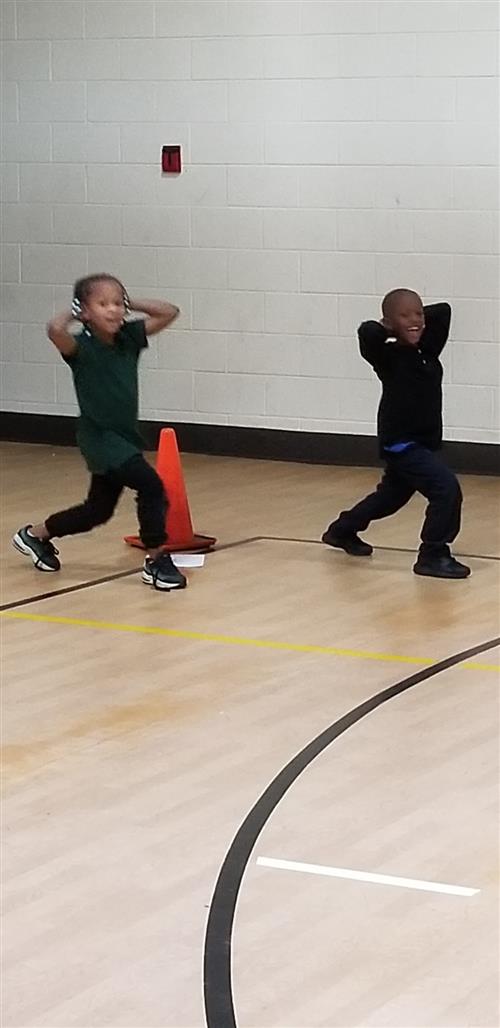 two students stretching 