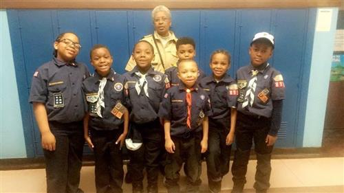 Boy Scouts posing for picture. 