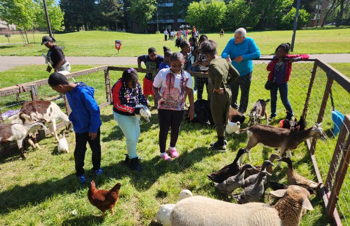  students petting animals
