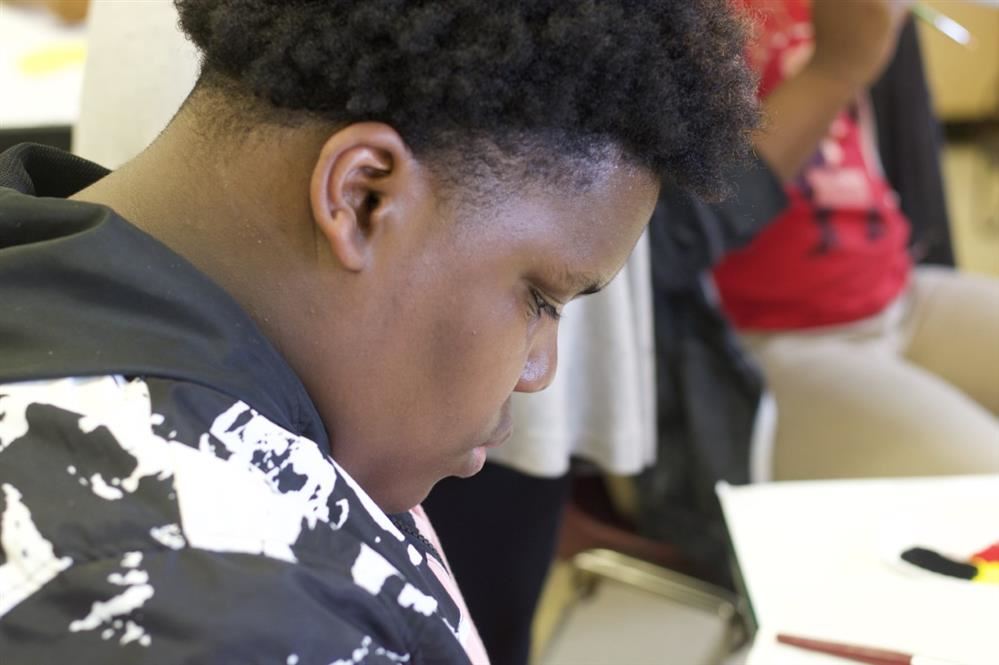  student looking  down