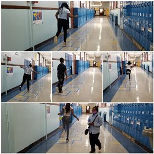 Students playing hopscotch