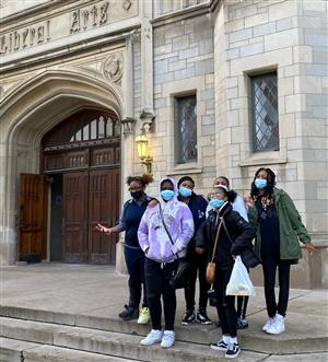 Female students take picture Marygrove High School