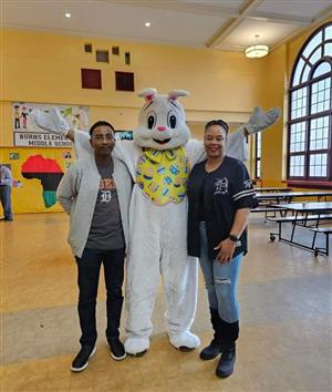 Burns Principal and Assistant Principal  with the Easter bunny