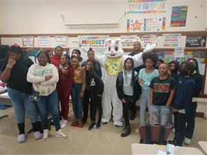 Middle school students with the Easter bunny