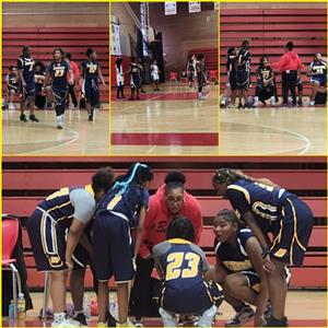 Coach and girls basketball team