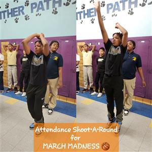 Male students  shoots a basketball