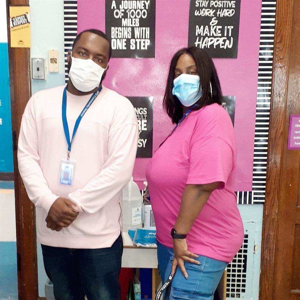 Burns Staff wearing pink