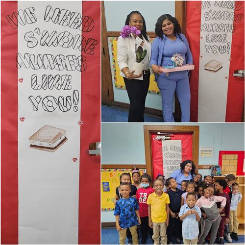 Nurse Fells with Princpal Clayton and students