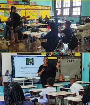 Principal Clayton talking to students